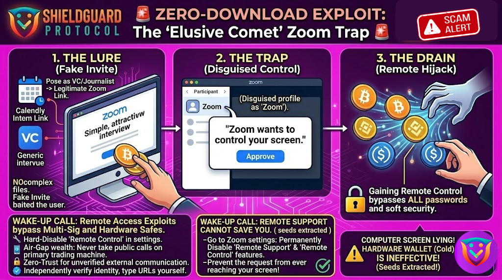 SECURITY ALERT: The “Elusive Comet” Zoom Trap – Silent Hot Wallet Drainer
