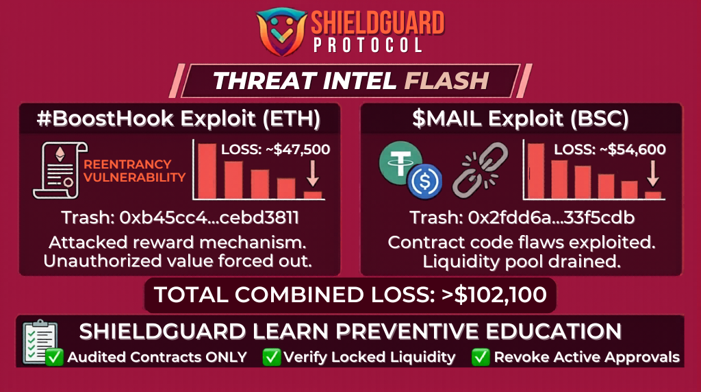 SHIELDGUARD THREAT INTEL: Contract-Level Exploits (BoostHook & MAIL)